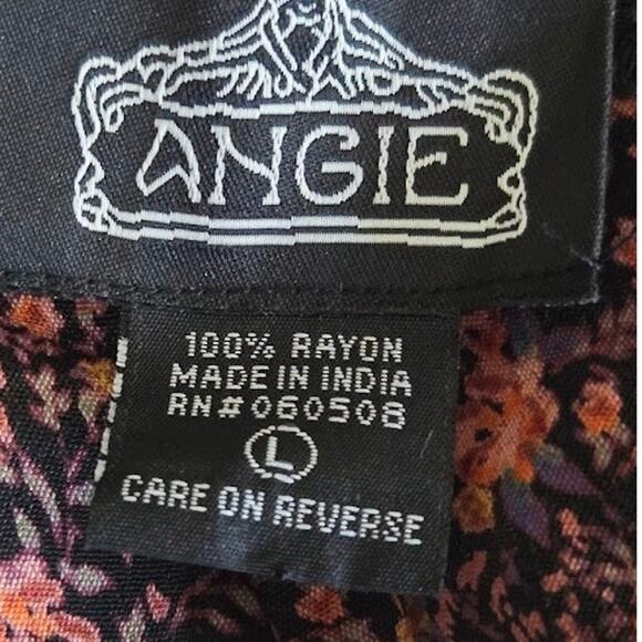 Angie Black Floral Lace Trim Boho Blouse Women's Size L - Picture 6 of 7